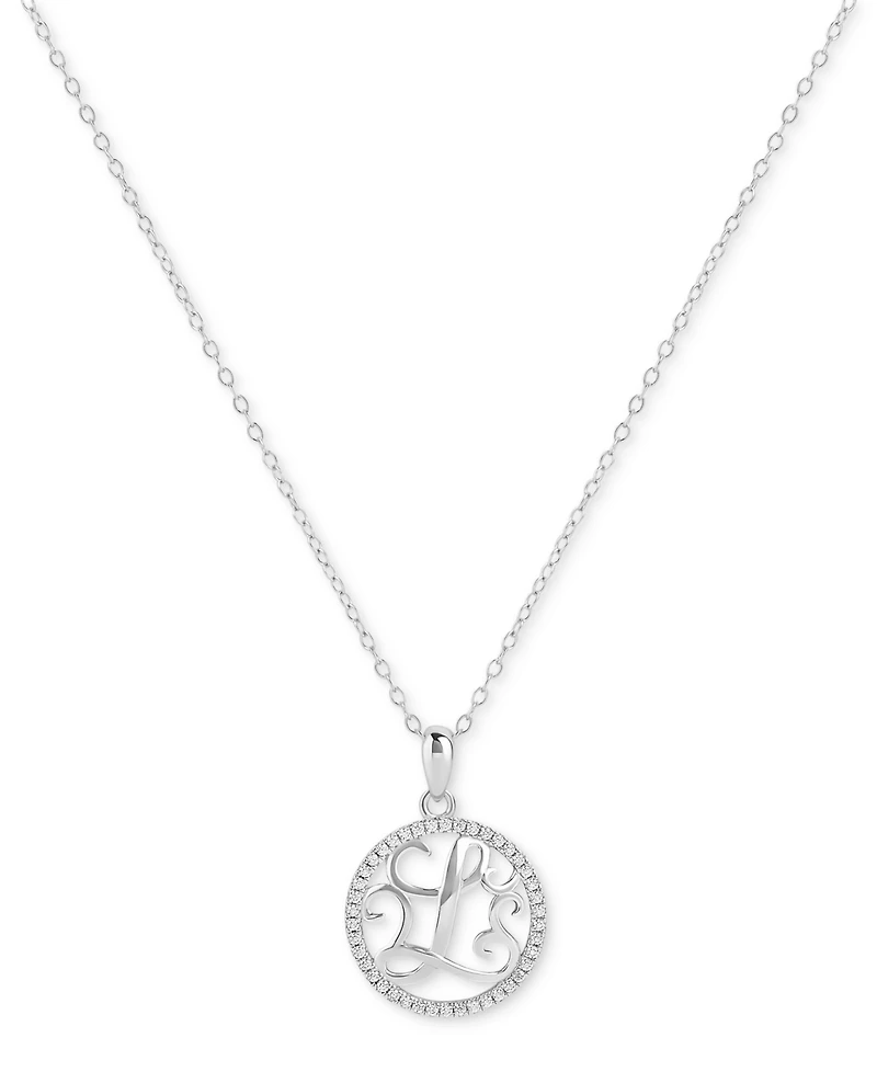 Giani Bernini Cubic Zirconia Initial Halo 18" Pendant Necklace in Sterling Silver