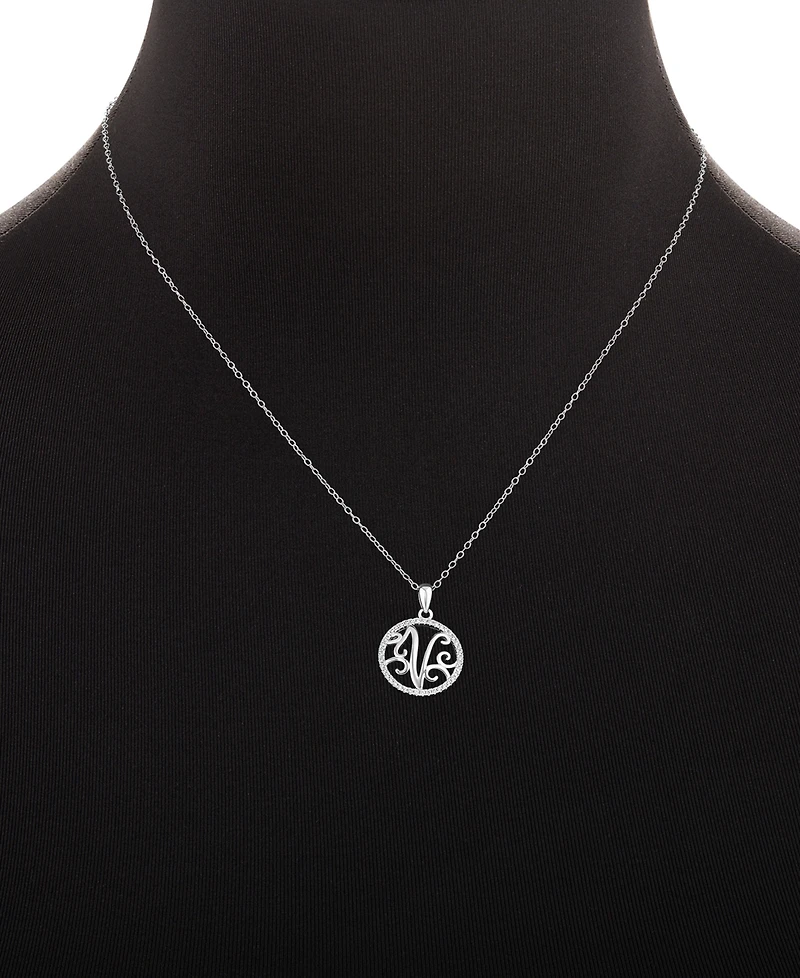 Giani Bernini Cubic Zirconia Filigree Initial V Monogram 18" Pendant Necklace in Sterling Silver, Macy's Exclusive