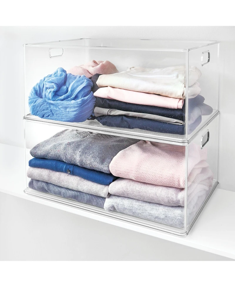 iDesign Stackable Plastic Storage Bin with Handles, Set of 3, Clear, Made in Usa