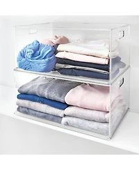 iDesign Stackable Plastic Storage Bin with Handles, Set of 3, Clear, Made in Usa