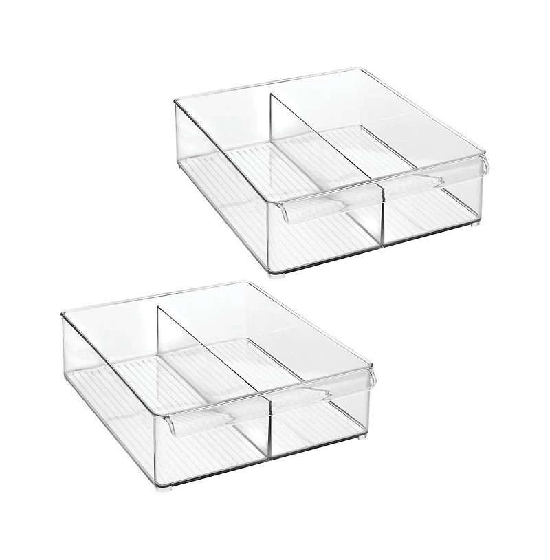 iDesign Divided Plastic Pantry Bin with Handle, Set of 2, Clear, Made in Usa