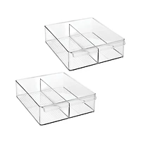 iDesign Divided Plastic Pantry Bin with Handle, Set of 2, Clear, Made in Usa