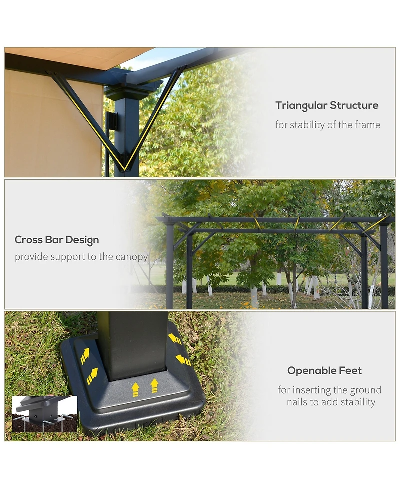 Outsunny 12' x 10' Outdoor Patio Gazebo Pergola with Retractable Canopy Roof