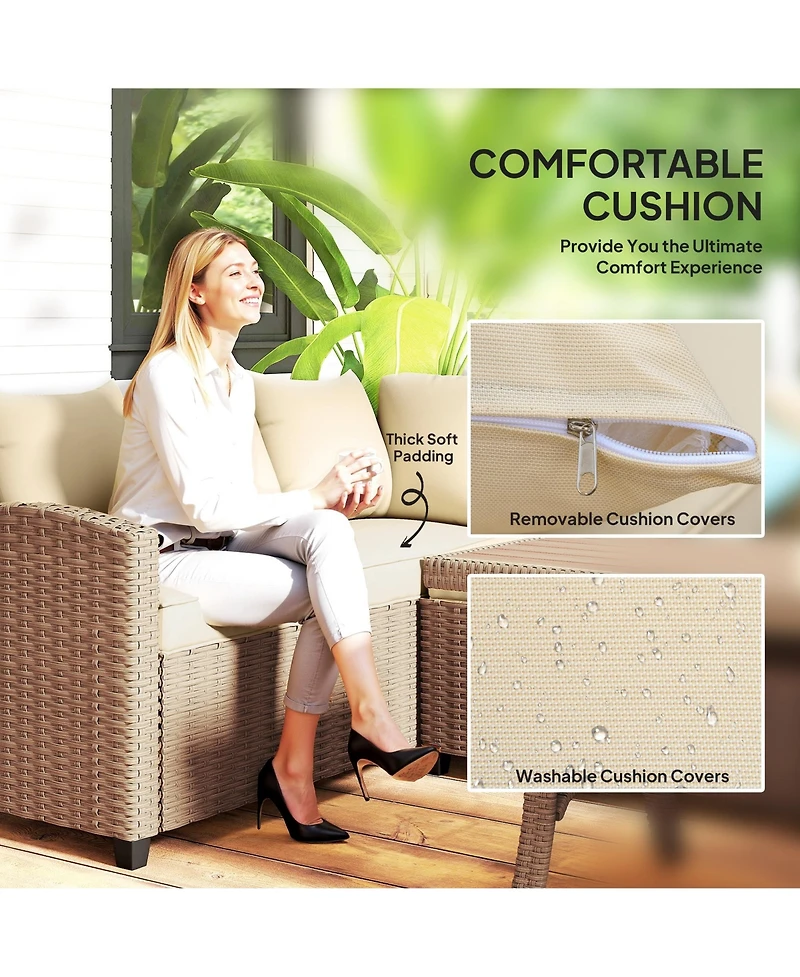 Outsunny Patio Furniture Sectional Sofa w/ Ottomans & Table,