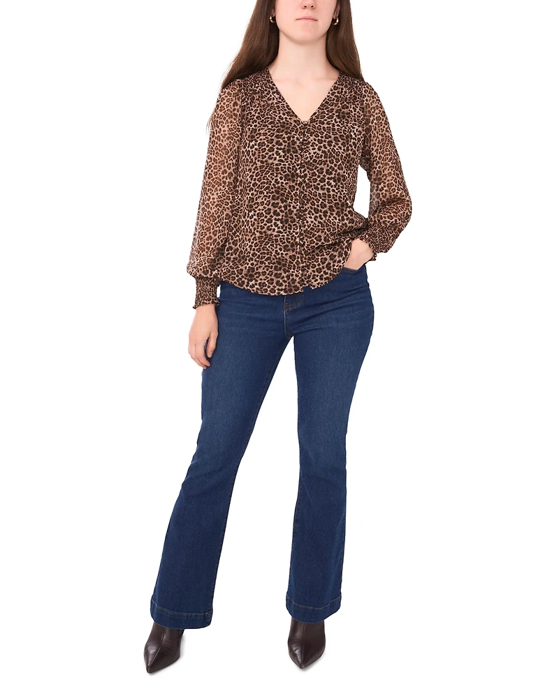 Sam & Jess Women's Smocked Shoulder V-Neck Blouse Top