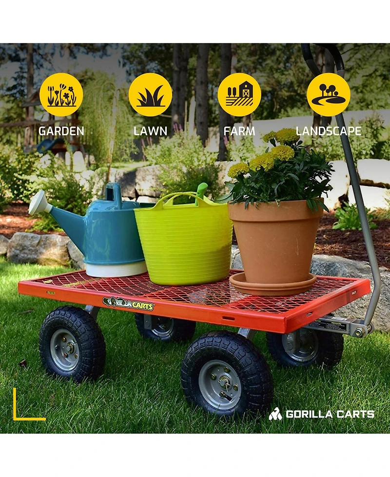 Gorilla Carts Gorilla Cart 800 Pound Capacity Heavy Duty Steel Mesh Utility Wagon Cart, Red