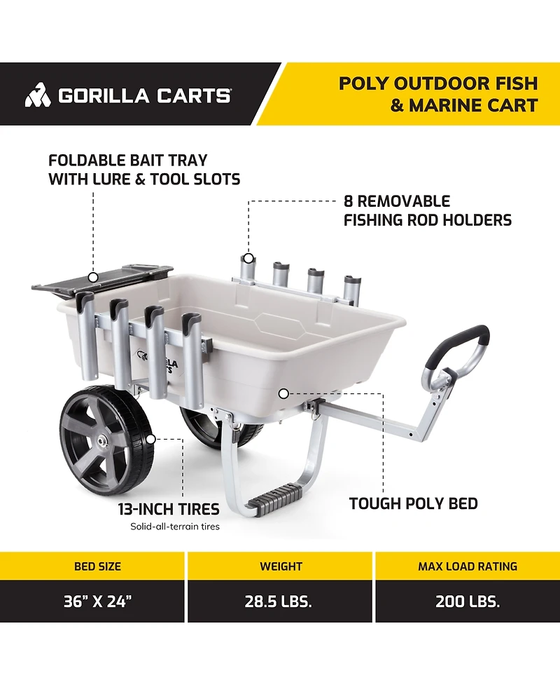 Gorilla Carts 200 Pound Capacity Heavy Duty Poly Fish and Marine Utility Cart