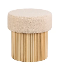Nordlys - White Boucle Pouf with Storage Vintage Style Upholstery Living Room