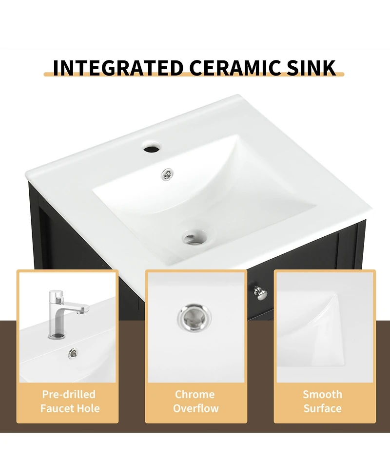 Casainc 20" Bathroom Vanity Cabinet With Sink, Soft-Close Door, Storage Rack, and Adjustable Shelf