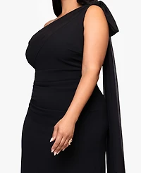 Xscape Plus-Size One-Shoulder Sash Gown