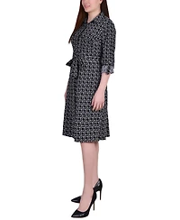 Ny Collection Petite 3/4 Roll Tab Sleeve Belted Shirtdress
