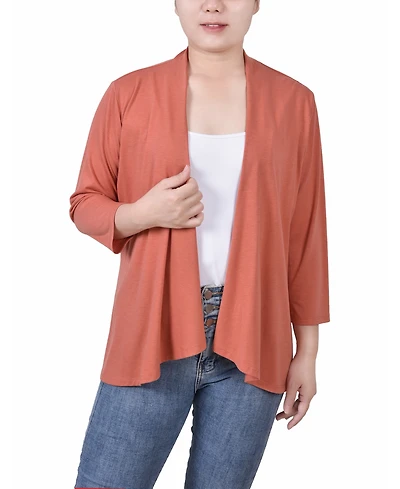 Ny Collection Petite Solid 3/4 Sleeve Cardigan Sweater