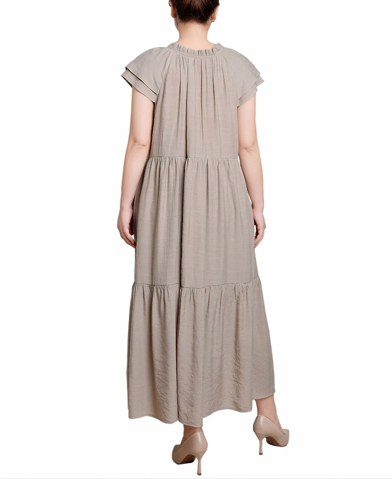 Ny Collection Petite Short Sleeve Midi Slubbed Dress