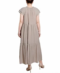 Ny Collection Petite Short Sleeve Midi Slubbed Dress