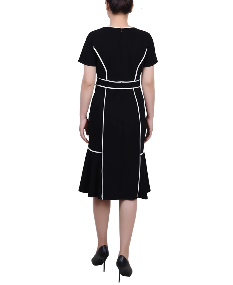 Ny Collection Petite Short sleeve Piped Detail Dress