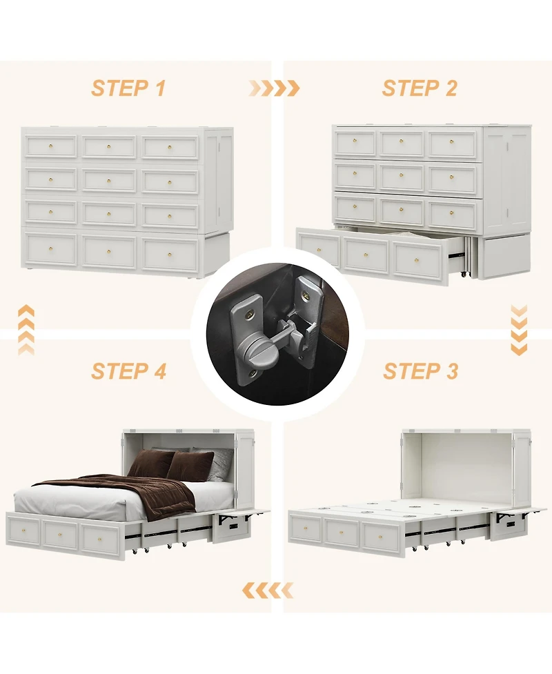 Livelylodge Murphy Bed Cabinet with Drawer Includes Storage Cabinet, Murphy Bed Twin Suit for Guest Room, Murphy Bed Full with Charging and Usb Port,