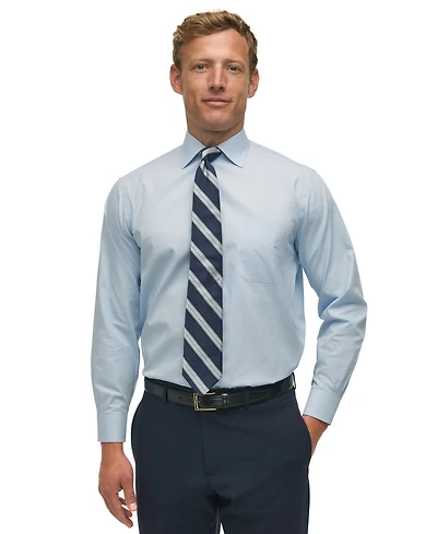 Men's Regular Fit Non-Iron Spread Collar Micro-Houndstooth Pinpoint Dress Shirt