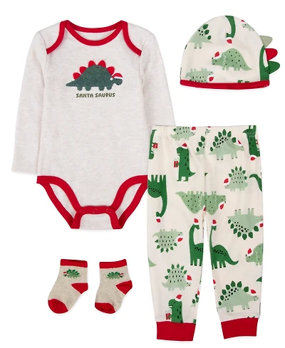Baby Essentials Boys 4-Piece Santa Saurus Layette Set