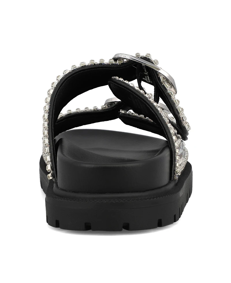 Mia Women's Thora Double Buckle Stone Detailed Slide Sandals