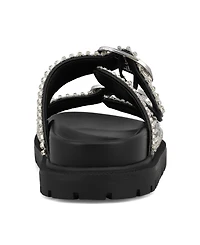 Mia Women's Thora Double Buckle Stone Detailed Slide Sandals