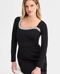 Maggy London Women's Embellished Long Sleeve Sheath Dress