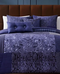Bebejan Blue Denim Patchwork Bedding 100% Cotton Sateen 5 Piece King Size Reversible Comforter Set