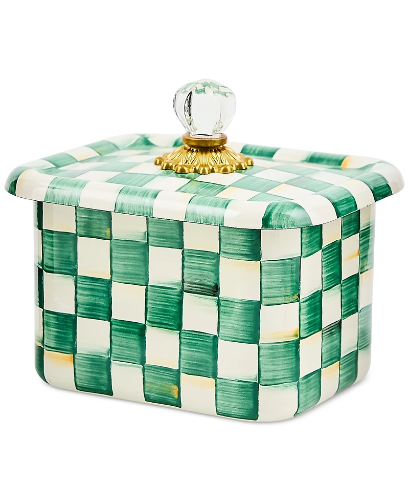 MacKenzie-Childs Emerald Check Enameled Steel Recipe-Card Box
