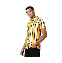 Campus Sutra Men's Yellow Striped Regular Fit Casual Shirt