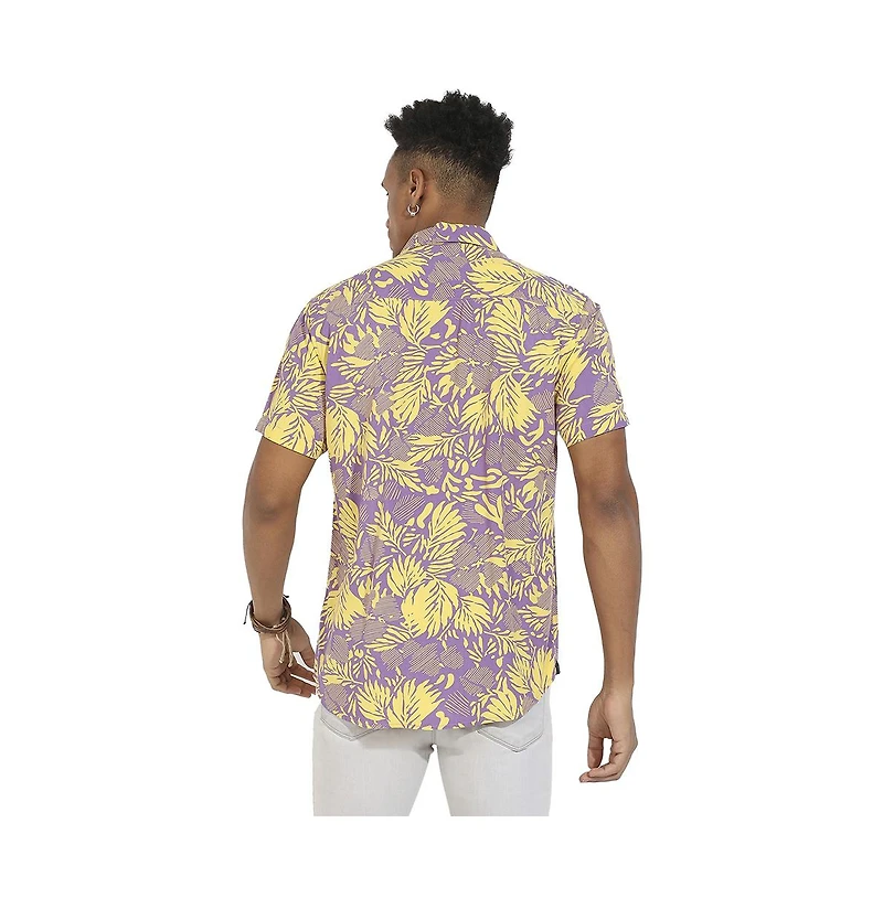 Campus Sutra Men's Lavender & Yellow Contrast Foliage Shirt