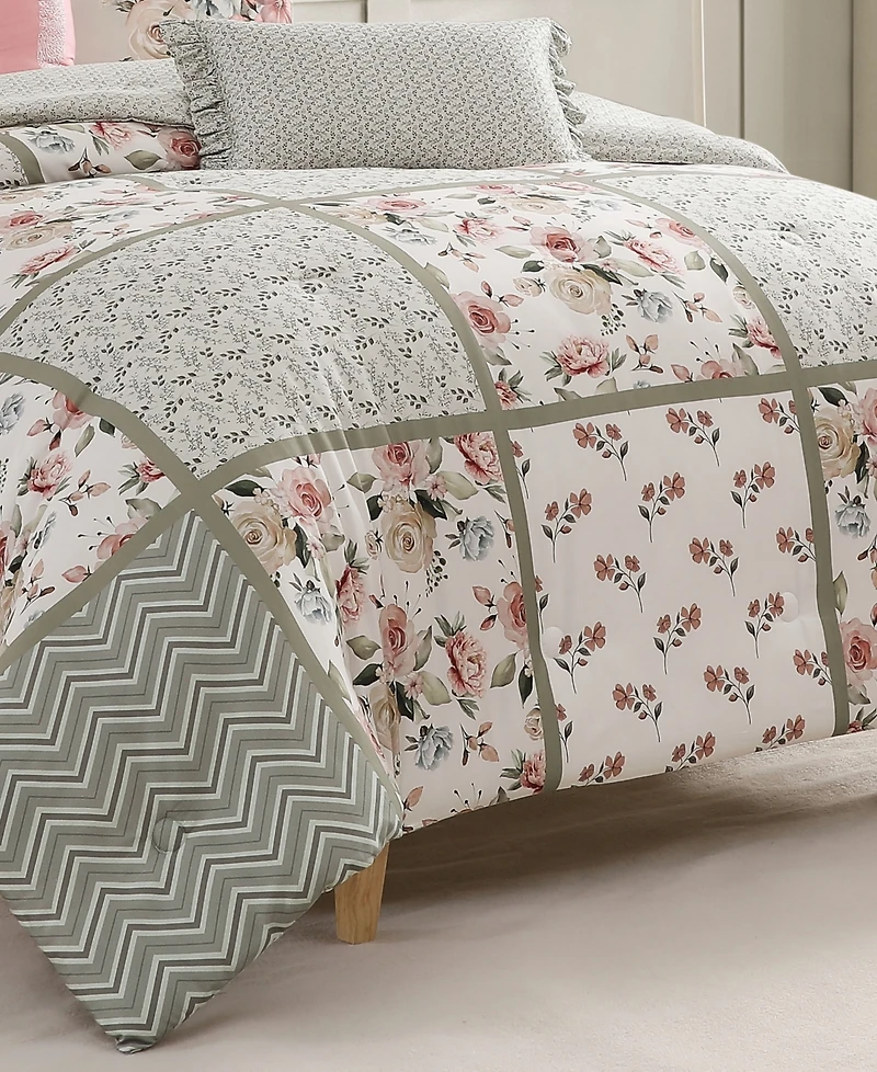 Bebejan Sage Serenity 100% Cotton Sateen 5 Piece King Size Reversible Comforter Set