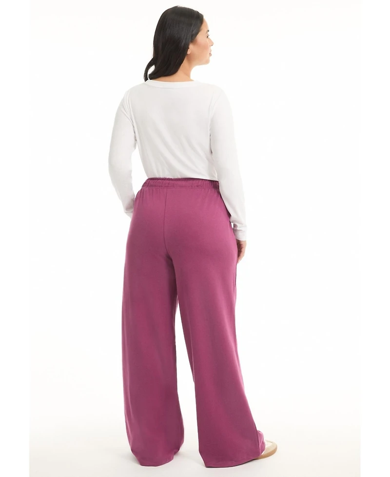 June + Vie Women's Plus French Terry Wide-Leg Pant