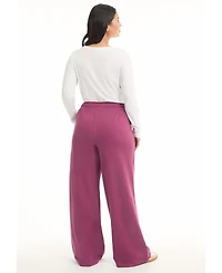 June + Vie Women's Plus French Terry Wide-Leg Pant