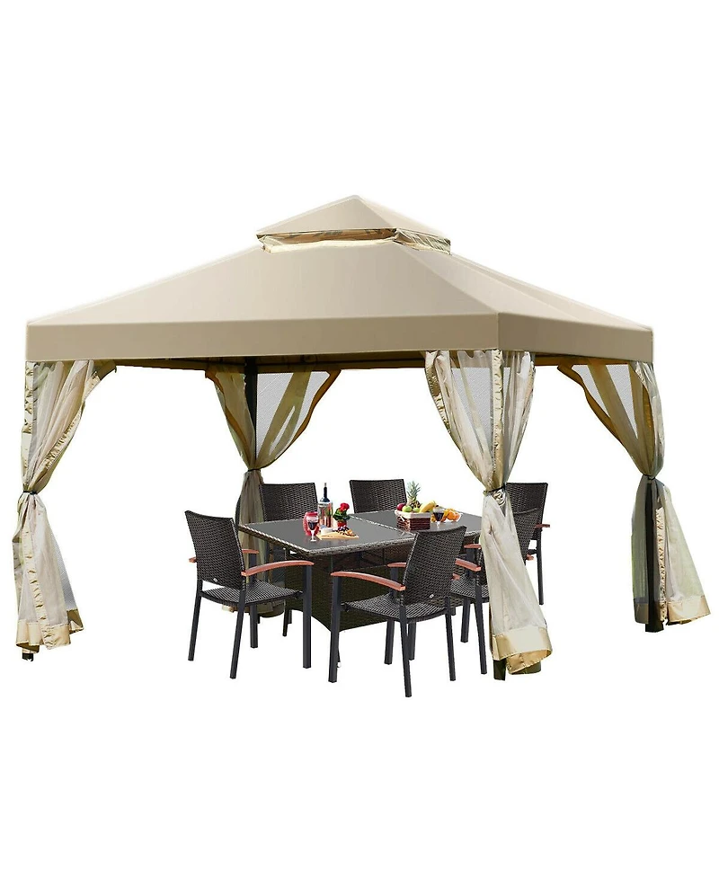 Costway Outdoor 2-Tier 10'x10' Gazebo Canopy Shelter Awning Tent Patio Garden Screw-free structure