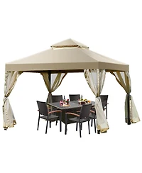 Costway Outdoor 2-Tier 10'x10' Gazebo Canopy Shelter Awning Tent Patio Garden Screw-free structure