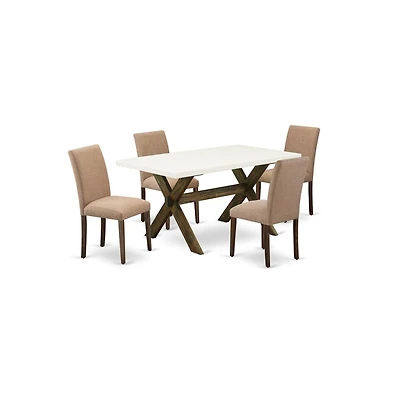East West Furniture 5-Pc Table and Chairs Dining Set Includes 4 Mid Century Chairs with Upholstered Seat and High Back and a Rectangular Kitchen Dinin