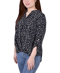 Ny Collection Petite 3/4 Push Tab Mandarin Collar Top