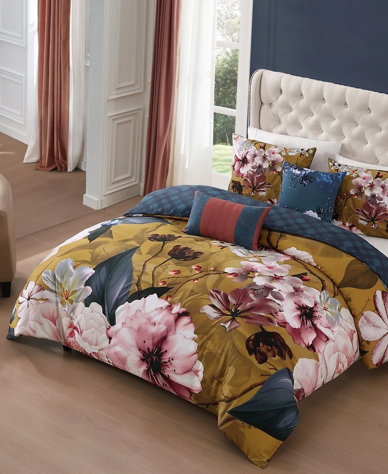 Bebejan Golden Bounty Bedding 220 Thread Count 100% Cotton Sateen 5 Piece Queen Size Reversible Comforter Set