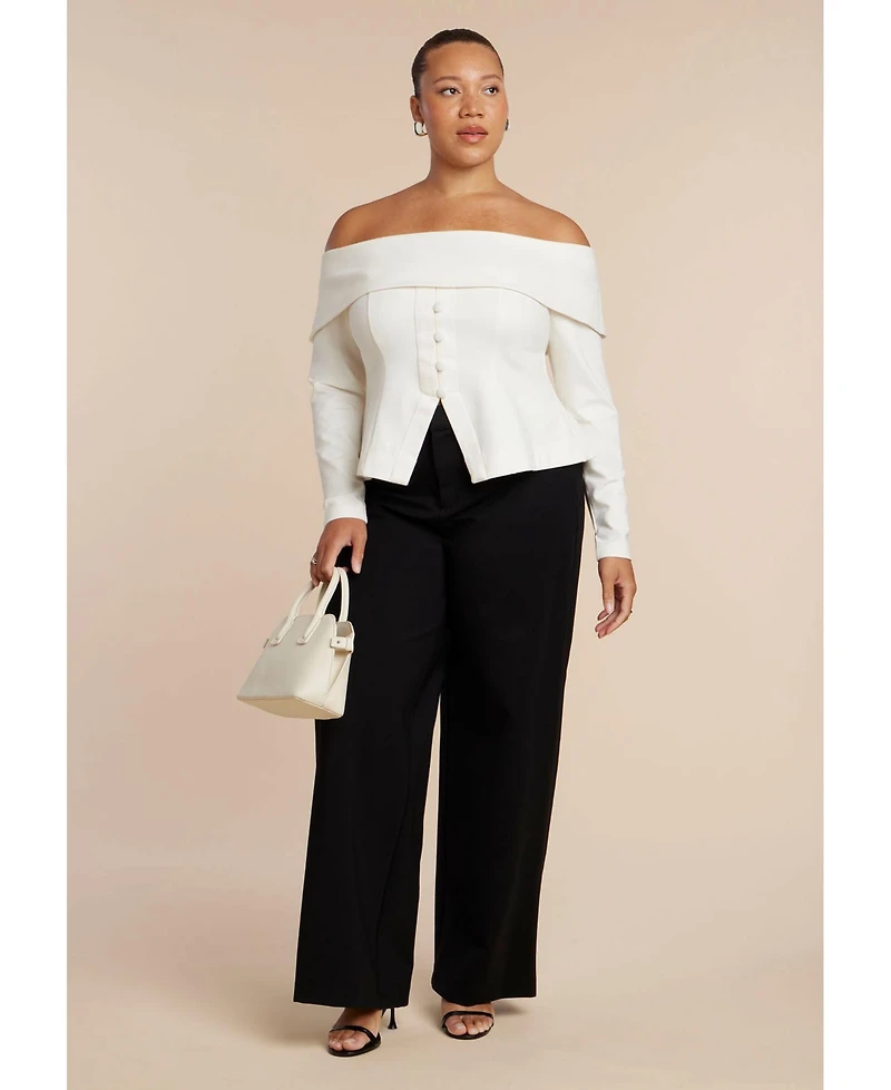 Eloquii Women's Plus Size Fold Over Top With Front Button Detail