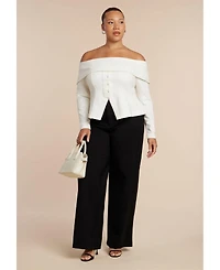 Eloquii Women's Plus Size Fold Over Top With Front Button Detail