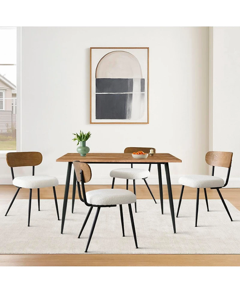 Maison Boucle Modern 5-Piece Dining Set, 47 Inch Wood Grain Table with Fabric Upholstered Chairs for Dining Room-Maison Boucle