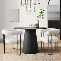 Maison Boucle Compact 35 Inch Round Dining Table Set with 2 Armrest Dining Chairs, Space-Saving Furniture for Modern Kitchen Nook-Maison Boucle