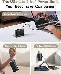 Baseus Nomos Power Bank, 67W Foldable Wall Plug and 10,000mAh 35W Portable Charger, 3-in-1 Travel Essentials Battery Pack Built-in Usb-c Cable