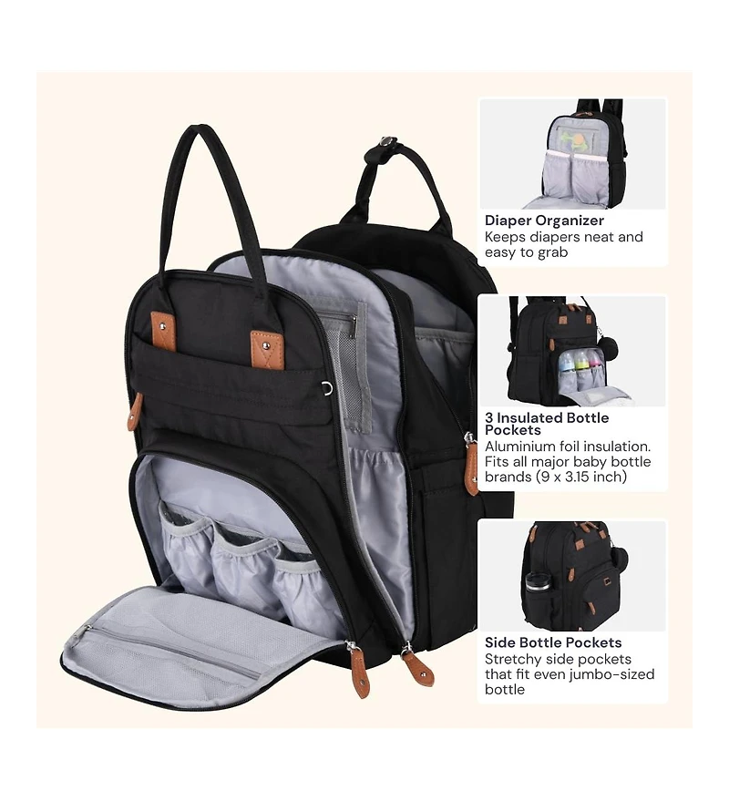 BabbleRoo Toddler Diaper Bag Backpack Stylish 26L Hands Free with Changing Pad, Stroller Straps & Water-Resistant, Safari, Large
