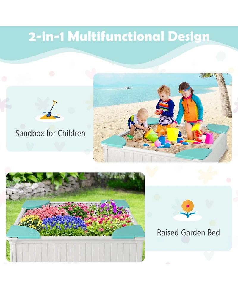 Akiudex Large Outdoor Kids Sandbox with Cover, Bottom Liner, and 4 Corner Seats