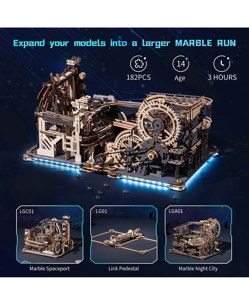 Robotime 3D Puzzle, Spaceport and Night City Model Kit with Exquisite Accessories for Kids Adults, White, 11.97"8.98"5.9"