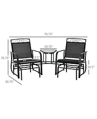 Flynama Outdoor Glider Chairs with Coffee Table, Patio 2-Seat Rocking Chair Swing with Breathable Sling for Backyard, Garden and Porch, Black