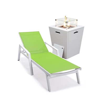 LeisureMod White Aluminum Outdoor Patio Chaise Lounge Chair With Arms