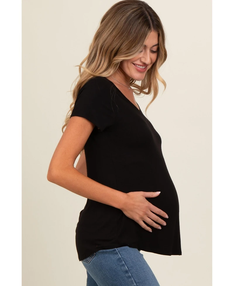 Pinkblush Maternity Black Basic V-Neck Short Sleeve Top