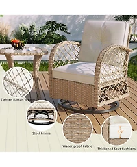 Flynama 3-piece Outdoor Chair&Table Set Chat Set 2-person Rattan Seating Group with Two Two Swiveling and Rocking Chairs and a Square Table for Garden