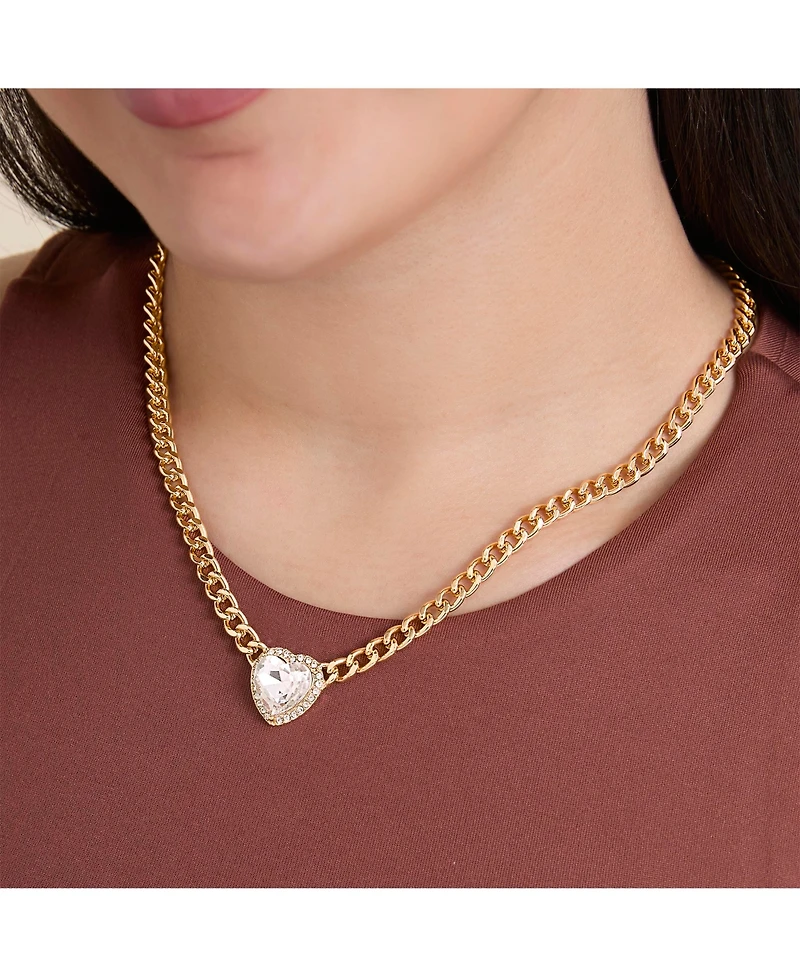 Jessica Simpson Gold-Tone Heart Pendant Necklace & Crystal Stud Earring Set